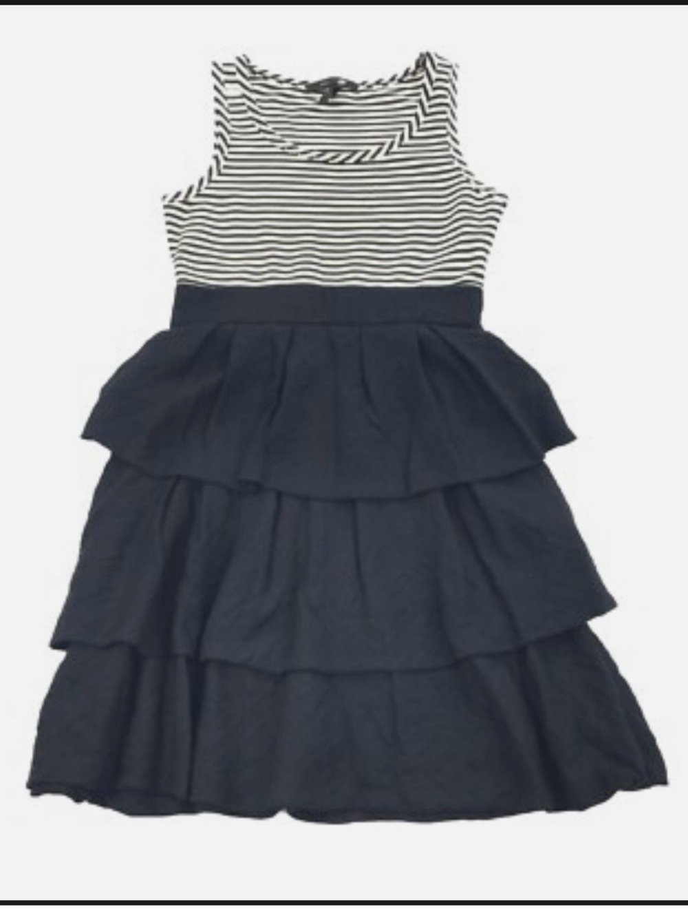 BCBGMaxAzria Black & White Striped Bodice Tiered Ruffle Dress